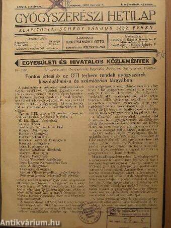 Gyógyszerészi hetilap 1933. január-december