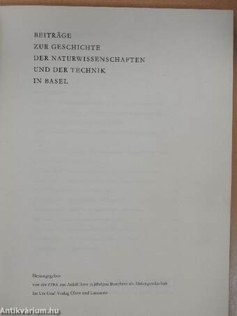 Beiträge zur Geschichte der Naturwissenschaften und der Technik in Basel