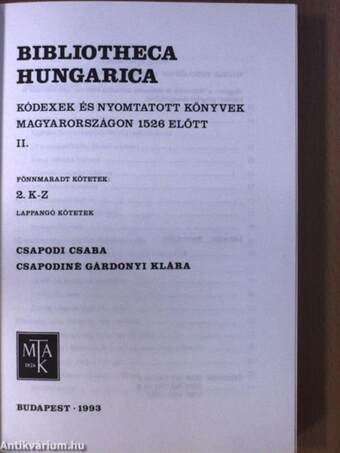 Bibliotheca Hungarica II.