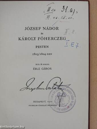 József nádor és Károly főherczeg Pesten 1803/1804-ben