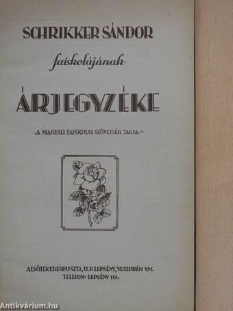 Schrikker Sándor faiskolájának árjegyzéke 1941-42