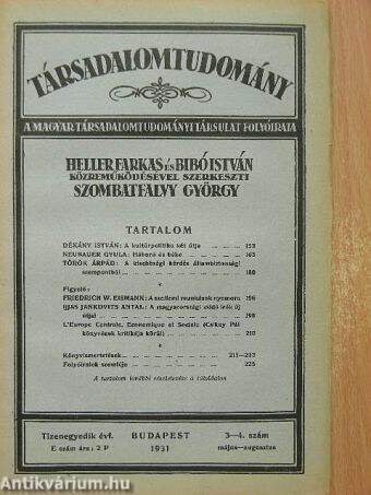 Társadalomtudomány 1931. május-augusztus