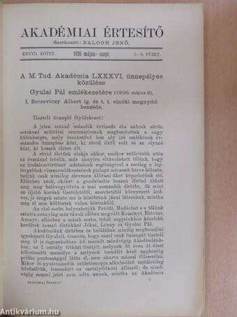 Akadémiai Értesítő 1926. május-szeptember (ifj. Szász Béla könyvtárából)