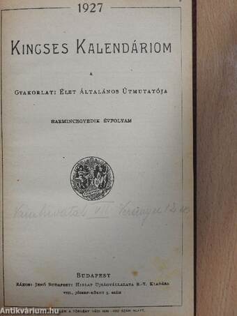 Kincses Kalendáriom 1927