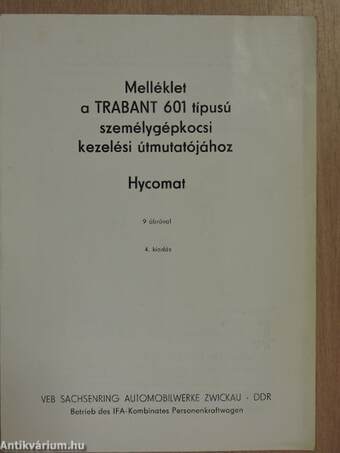 Kezelési útmutató a TRABANT 601 személygépkocsihoz