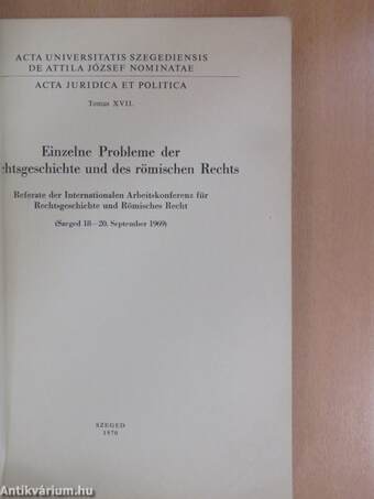 Einzelne Probleme der Rechtsgeschichte und des römischen Rechts