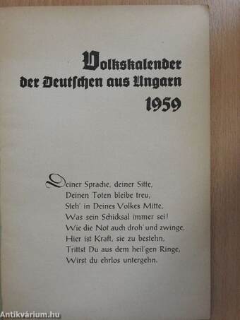 Volkskalender der Deutschen aus Ungarn 1959