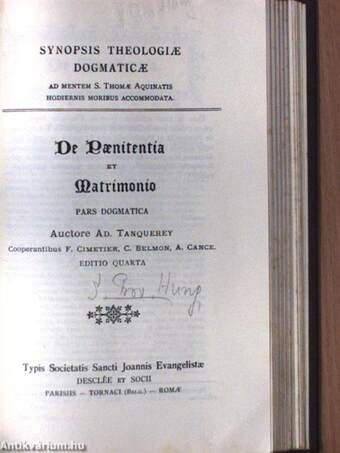 Synopsis theologiae dogmaticae I-III./De Paenitentia et Matrimonio pars dogmatica