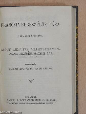 Franczia elbeszélők tára/Léghajón/Franczia elbeszélők tára II./Franczia elbeszélők tára III./Franczia elbeszélők tára V./Franczia elbeszélők tára IV.