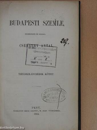 Budapesti Szemle 1864. XIX. kötet 61-63. füzet