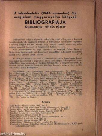 A felszabadulás (1944 november) óta megjelent magyar nyelvű könyvek bibliográfiája