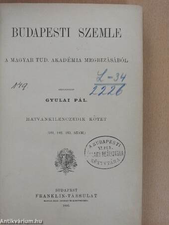 Budapesti Szemle 69. kötet 181-183. szám