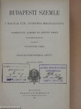 Budapesti Szemle 1911. I-IV.