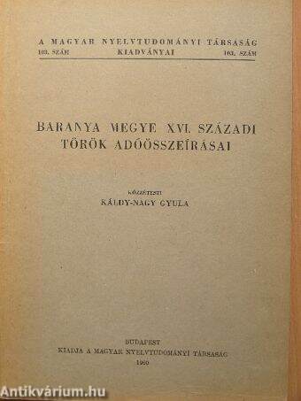 Baranya megye XVI. századi török adóösszeírásai