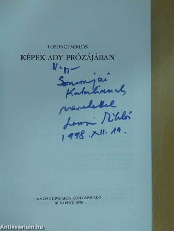 Képek Ady prózájában (dedikált példány)