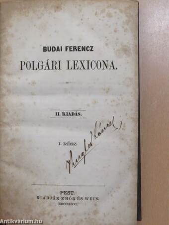 Budai Ferencz polgári lexicona I. (töredék)
