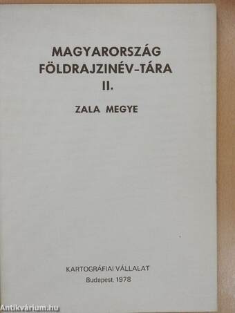 Magyarország földrajzinév-tára II. - Zala megye