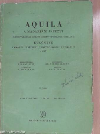 Aquila - A Magyar Madártani Intézet évkönyve 1959 (aláírt példány)