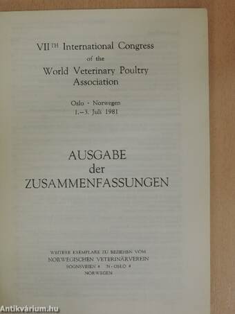 VIIth International Congress of the World Veterinary Poultry Association - Ausgabe der Zusammenfassungen