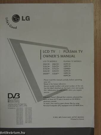 LG LCD TV, Plasma TV - Owner's Manual