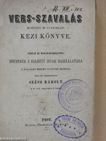 A vers-szavalás elméleti és gyakorlati kézi könyve