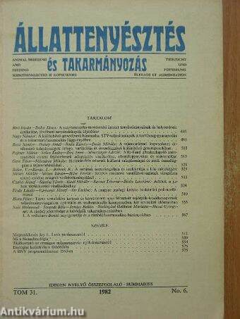 Állattenyésztés és takarmányozás 1982/6.