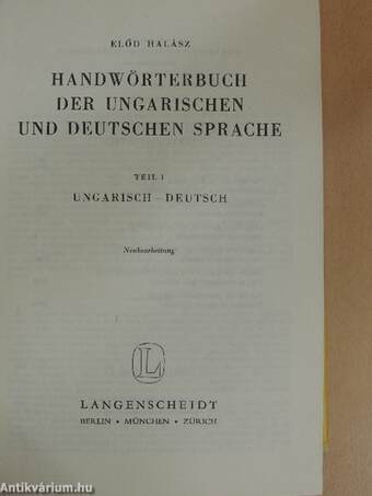 Handwörterbuch der ungarischen und deutschen Sprache I.