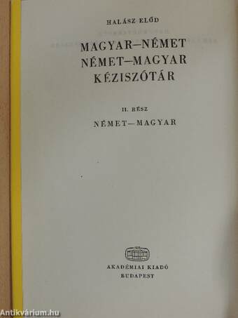 Handwörterbuch der ungarischen und deutschen Sprache I-II.