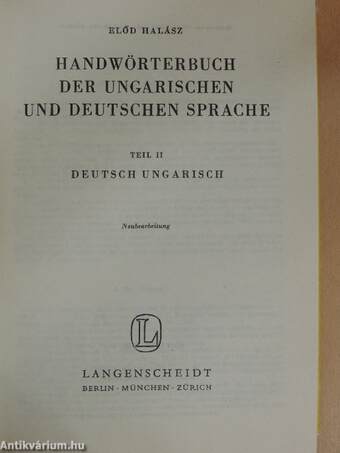 Handwörterbuch der ungarischen und deutschen Sprache I-II.