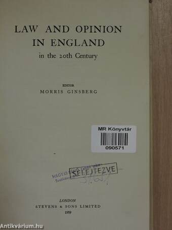 Law and Opinion in England in the 20th Century