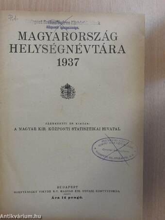 Magyarország helységnévtára 1937 (rossz állapotú)