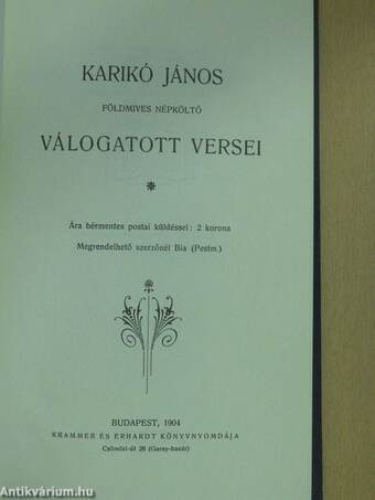 Karikó János földmives népköltő válogatott versei