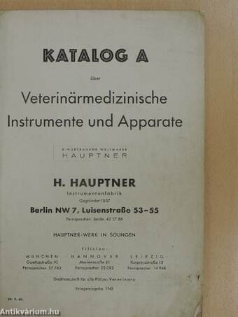 Katalog A über Veterinärmedizinische Instrumente und Apparate (rossz állapotú)