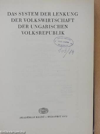 Das System der Lenkung der Volkswirtschaft der ungarischen Volksrepublik