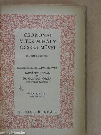 Csokonai Vitéz Mihály összes művei három kötetben II/2. (töredék)