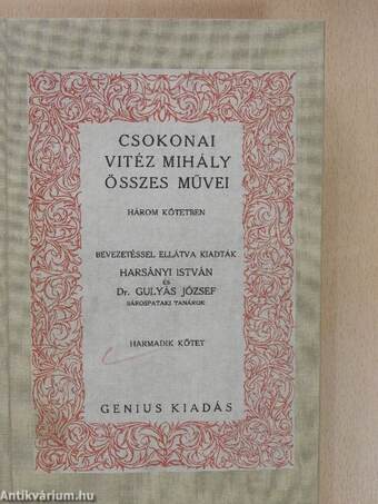 Csokonai Vitéz Mihály összes művei három kötetben III. (töredék)