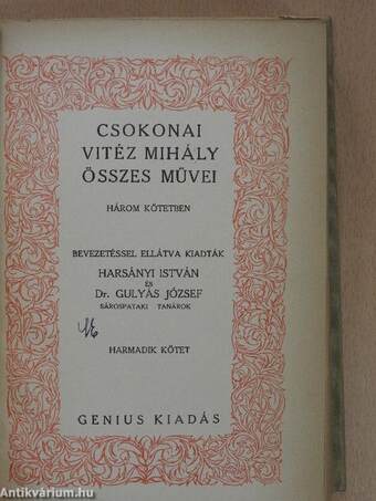 Csokonai Vitéz Mihály összes művei három kötetben III. (töredék)