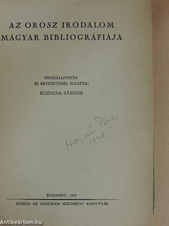 Az orosz irodalom magyar bibliográfiája