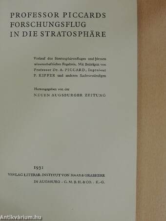 Professor Piccards Forschungsflug in die Stratosphäre