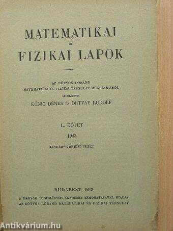 Matematikai és fizikai lapok 1943. január-június