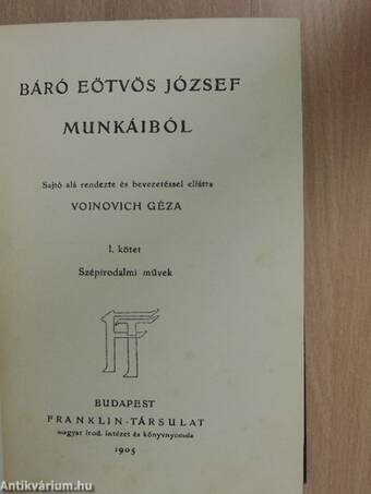 Báró Eötvös József munkáiból I.