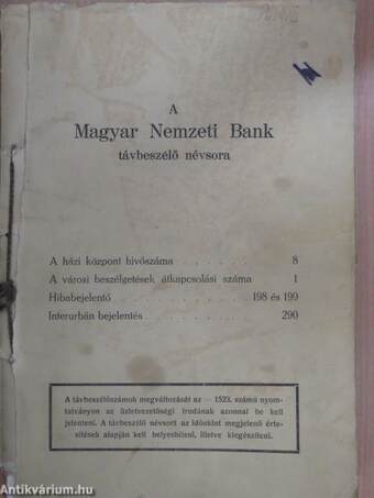 A Magyar Nemzeti Bank távbeszélő névsora
