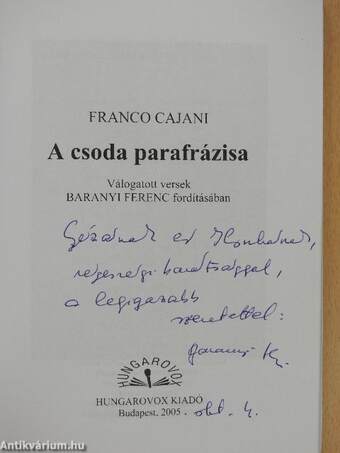 A csoda parafrázisa (dedikált példány)