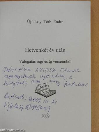 Hetvenkét év után (dedikált példány)