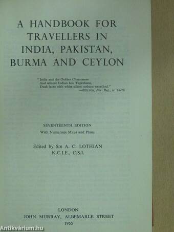 A handbook for travellers in India, Pakistan, Burma and Ceylon