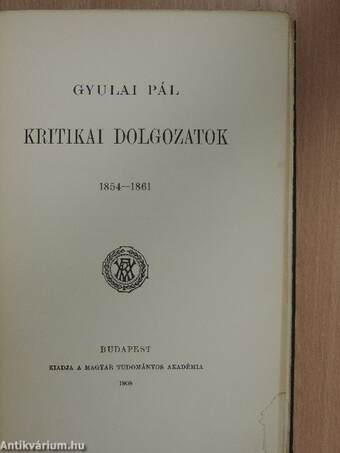 Kritikai dolgozatok 1854-1861