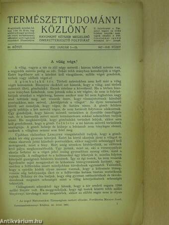 Természettudományi Közlöny 1932. január-december