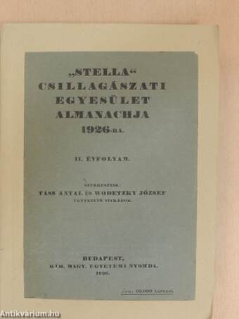 "Stella" Csillagászati Egyesület Almanachja 1926-ra