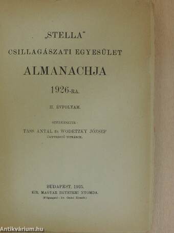 "Stella" Csillagászati Egyesület Almanachja 1926-ra