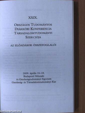 XXIX. Országos Tudományos Diákköri Konferencia Társadalomtudományi Szekciója